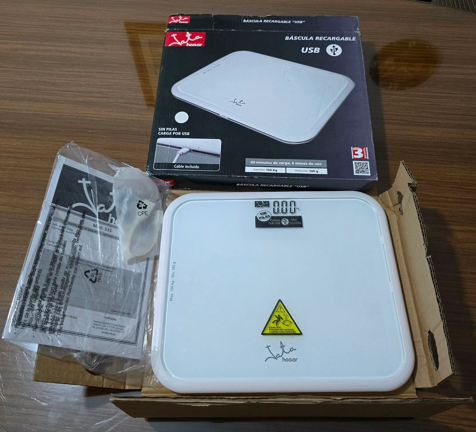 Báscula de baño digital, carga USB. Hasta 150 kg